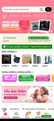 Temu App Tela Inicial